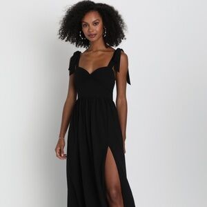 Lulus Radiant Charisma Black Chiffon Ruched Tie-strap Maxi Dress - Size M